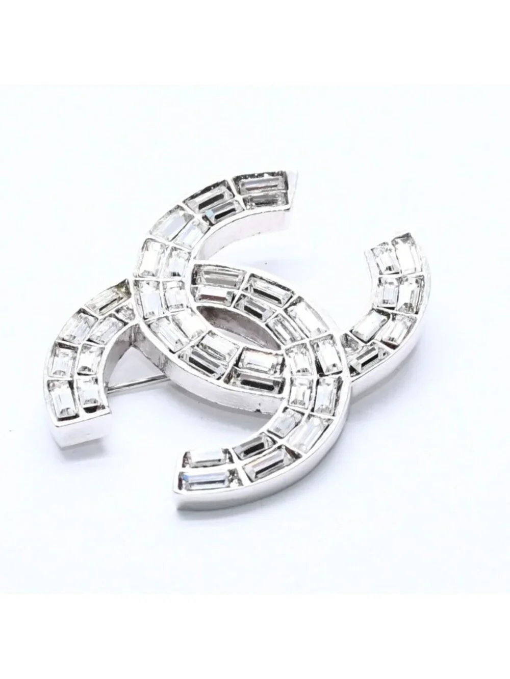 Chanel CC Logo Brooch 01 Metal Rhinestone Silver Clear